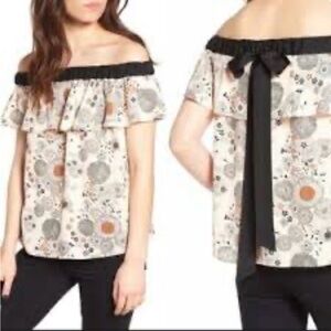 Chelsea28 Cream Ruffled off the shoulder Blouse with bow in back size M